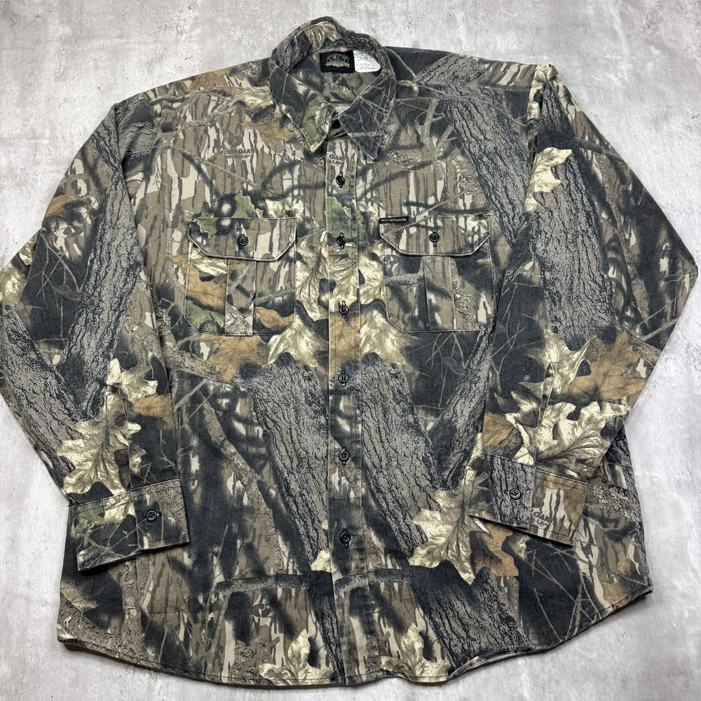 Vintage 90s Wolf Mountain Hunting Wear Camo Long Sleeve Button Up Mens XL USA